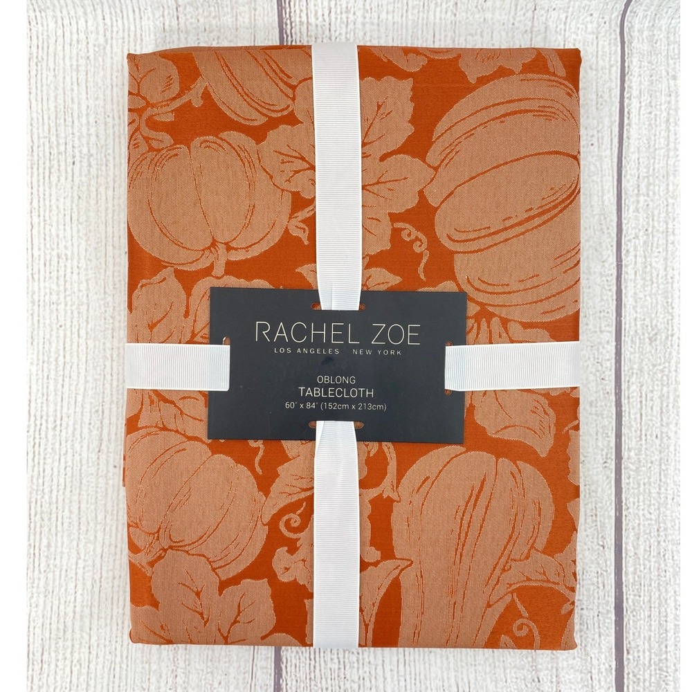 Rachel Zoe Tablecloth 60x84 Orange Pumpkin Leaf Jacquard Thanksgiving Autumn